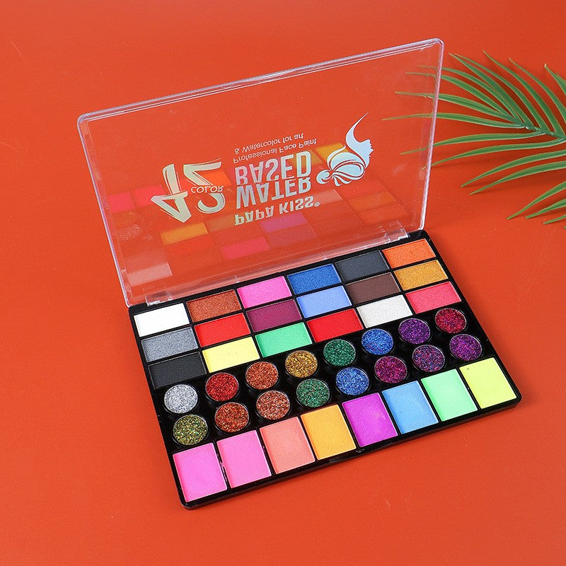Machiaj artistic Halloween realizat cu paleta de 42 culori vopsea fosforescente