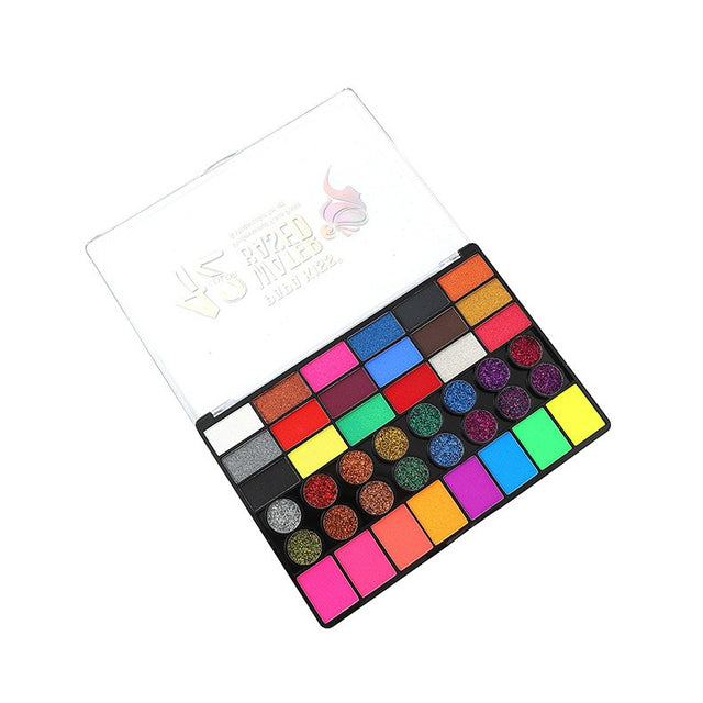Paletă 42 culori vopsea de față cu pigment fosforescent, vedere frontală completă, multicolor