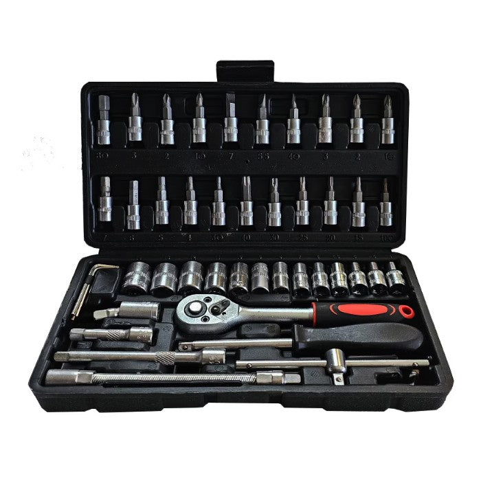 Chei Tubulare Set 46 De Piese, Trusa Scule De Reparatii Auto, Prelungitoare Rigid Si Flexibil, Articulatie Cardanica, Antrenor De Forta Glisant, Adaptoare, Maner Pentru Surubelnita, 1.9 Kg, Cutie Neagra - vivimall.ro