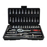 Chei Tubulare Set 46 De Piese, Trusa Scule De Reparatii Auto, Prelungitoare Rigid Si Flexibil, Articulatie Cardanica, Antrenor De Forta Glisant, Adaptoare, Maner Pentru Surubelnita, 1.9 Kg, Cutie Neagra - vivimall.ro