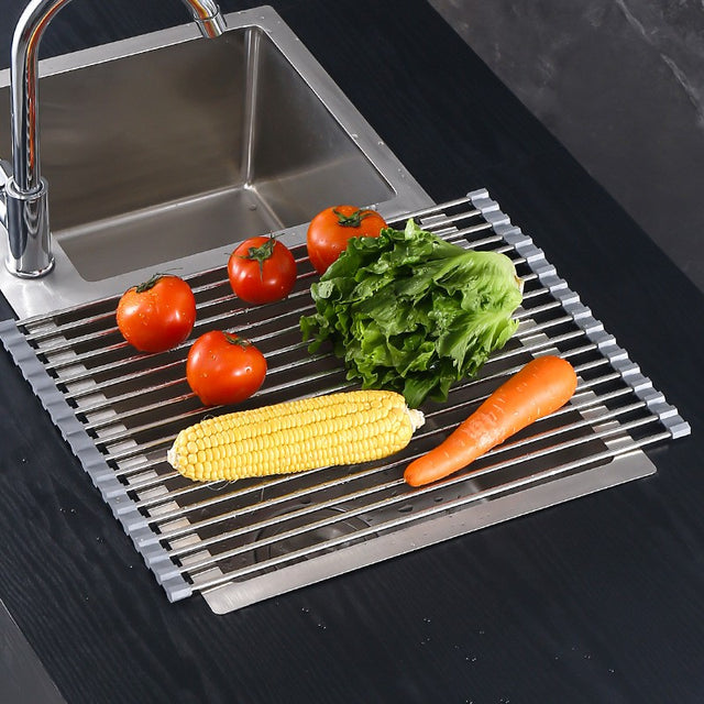 Covoras De Scurgere Pentru Chiuveta Bucatarie, Din Otel Inoxidabil, Suport Chiuveta, Pliabil, Antiderapant, Usor De Curatat Si De Depozitat, 18 Tuburi, Negru - vivimall.ro