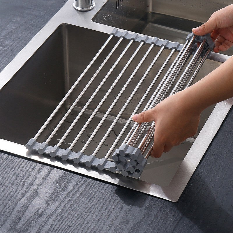 Covoras De Scurgere Pentru Chiuveta Bucatarie, Din Otel Inoxidabil, Suport Chiuveta, Pliabil, Antiderapant, Usor De Curatat Si De Depozitat, 18 Tuburi, Negru - vivimall.ro