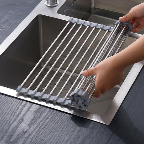 Covoras De Scurgere Pentru Chiuveta Bucatarie, Din Otel Inoxidabil, Suport Chiuveta, Pliabil, Antiderapant, Usor De Curatat Si De Depozitat, 18 Tuburi, Negru - vivimall.ro