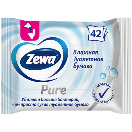 Zewa Pure, Hârtie igienică umedă, 1 Ply, 42 Bucăți - Curățare delicată