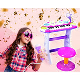INSTRUMENT MUZICAL PIANINA ELECTRONICA MALPLAY CU SCAUN SI MICROFON 45 CM INALTIME ROZ