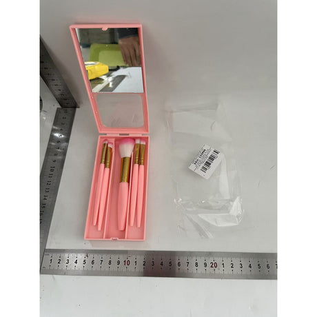 Set 5 Pensule de Machiaj cu Peri Moi, Vivimall, cu Suport pentru Depozitare si Oglinda, Roz - vivimall.ro