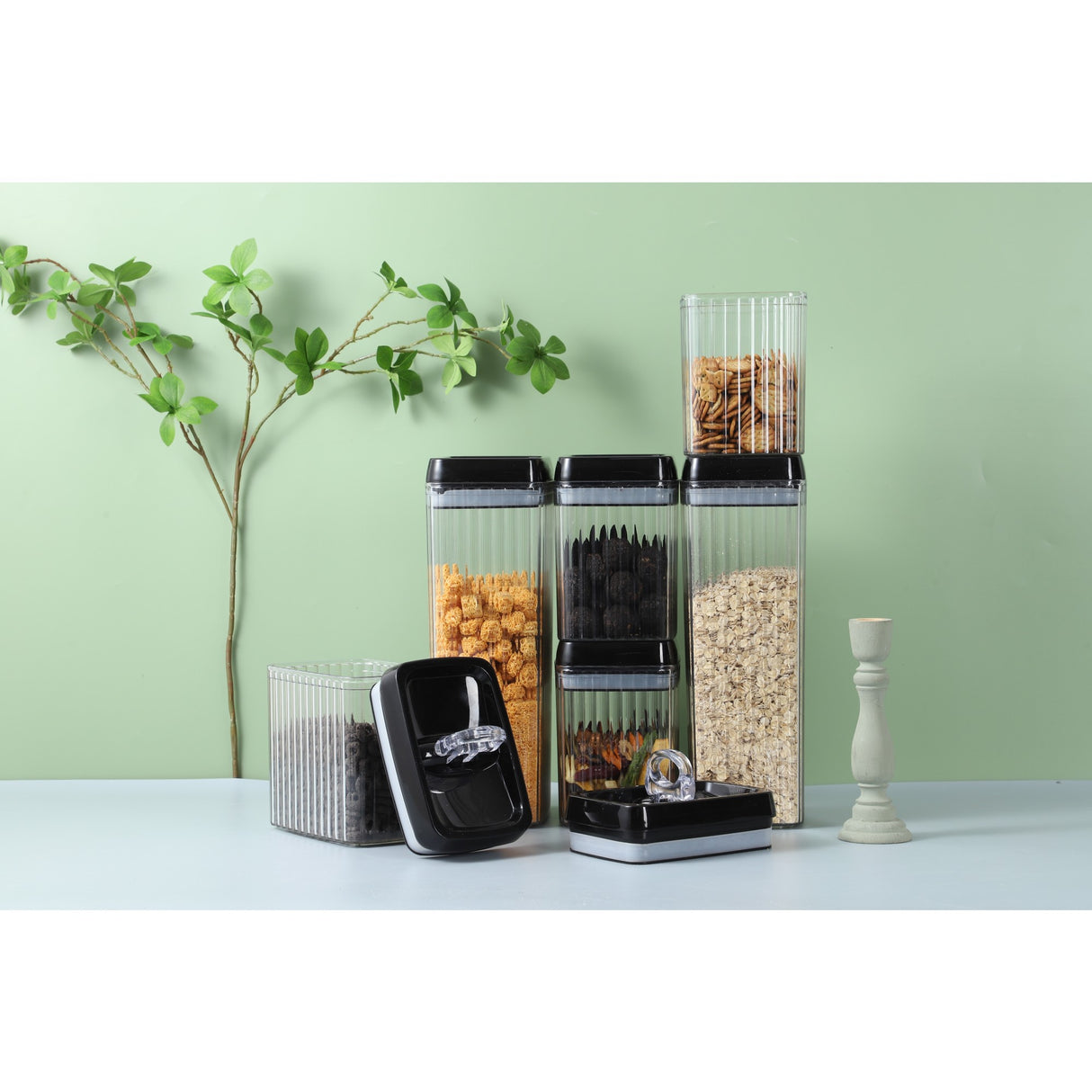 Set 5 Recipiente Din Plastic, Pentru Alimente/Obiecte, Inchidere Ermetica, Textura Ondulata, 4 X 1.5L, 1 X 3.3 L, Transparent - vivimall.ro
