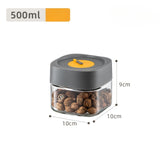 Borcan Alimentar din sticla cu Capac Vid, Vivimall, 500 ml, Inchidere Ermetica pentru Orice Tip de Produse, Design Patrat, 10 x 10 x 9 cm, Transparenta cu Capac Gri - vivimall.ro