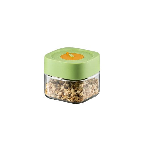 Borcan Alimentar Din Sticla Cu Capac Vid, 500 Ml, Inchidere Ermetica Pentru Orice Tip De Produse, Design Patrat, A Cu Capac Verde