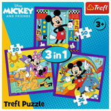PUZZLE TREFL 3IN1 MICKEY MOUSE SI PRIETENII MICKEY SI ECHIPA LUI VESELA