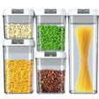 Cutii De Depozitare Alimente, Set Din 5 Cutii Pentru Condimente, Volumetrie 0.5L, 0.8L, 1.2L, 1.9L, Transparente Cu Capac Alb - vivimall.ro