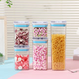 Cutii de Depozitare Alimente, Vivimall, Set din 5 Cutii de tip Container, 1x0.5 l, 2x0.8 l, 1x1.2 l, 1x1.9 l, Recipiente pentru Cereale in Bucatarie,  Transparente cu Capac Albastru-Alb - vivimall.ro