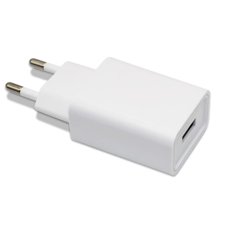 Încărcător rețea Fast Charge 5V 2A cu port USB, adaptor priză standard UE, culoare albă, vedere frontală