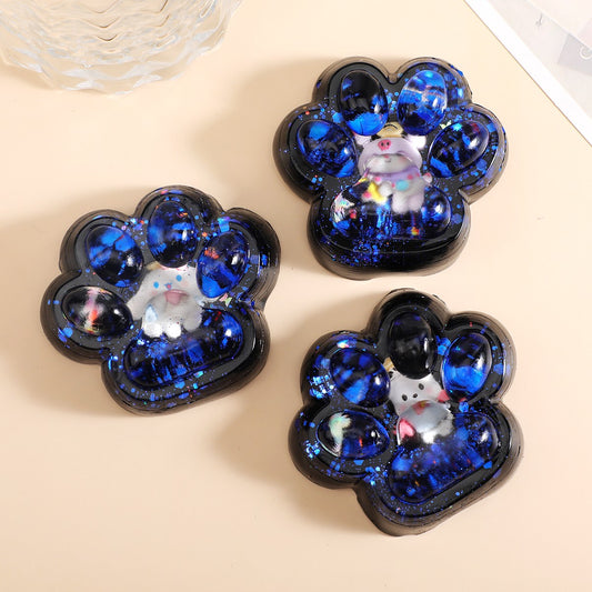 Jucarie Antistres Squishy, Vivimall, cu Revenire Lenta, Model Cat Paw, Squeeze Pinch Family, 6.5 x 6 cm, din Tpr, 4-6 Ani, Model 2 Figurine, Negru cu Insertii - vivimall.ro