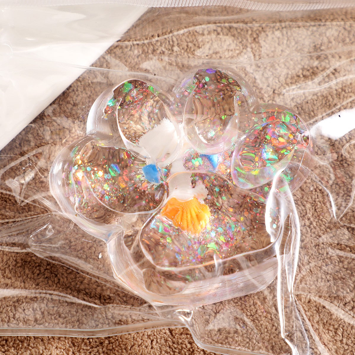 Jucarie Antistres Squishy, Vivimall, cu Revenire Lenta, Squeeze Pinch Family, Model Cat Paw, 6.5 x 7 cm, din Tpr, 4-6 Ani, Model 6 Ocean, Transparent