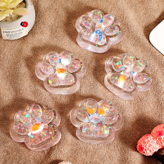 Jucarie Antistres Squishy, Vivimall, cu Revenire Lenta, Squeeze Pinch Family, Model Cat Paw, 6.5 x 7 cm, din Tpr, 4-6 Ani, Model 6 Ocean, Transparent