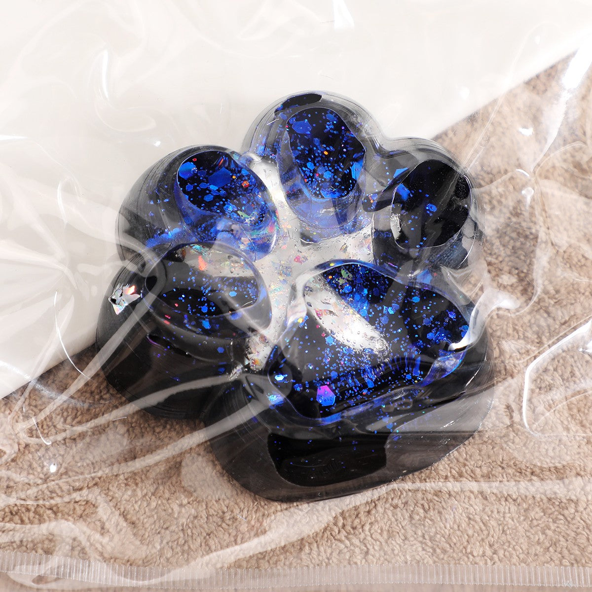 Jucarie Antistres Squishy, Vivimall, cu Revenire Lenta, Squeeze Pinch Family, Model Cat Paw, 6.5 x 6 cm, din Tpr, 4-6 Ani, Model 6 Galaxie, Negru cu Insertii - vivimall.ro