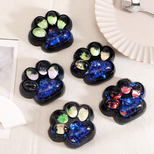 Jucarie Antistres Squishy, Vivimall, cu Revenire Lenta, Squeeze Pinch Family, Model Cat Paw, 6.5 x 6 cm, din Tpr, 4-6 Ani, Model 4 Legume, Negru cu Insertii