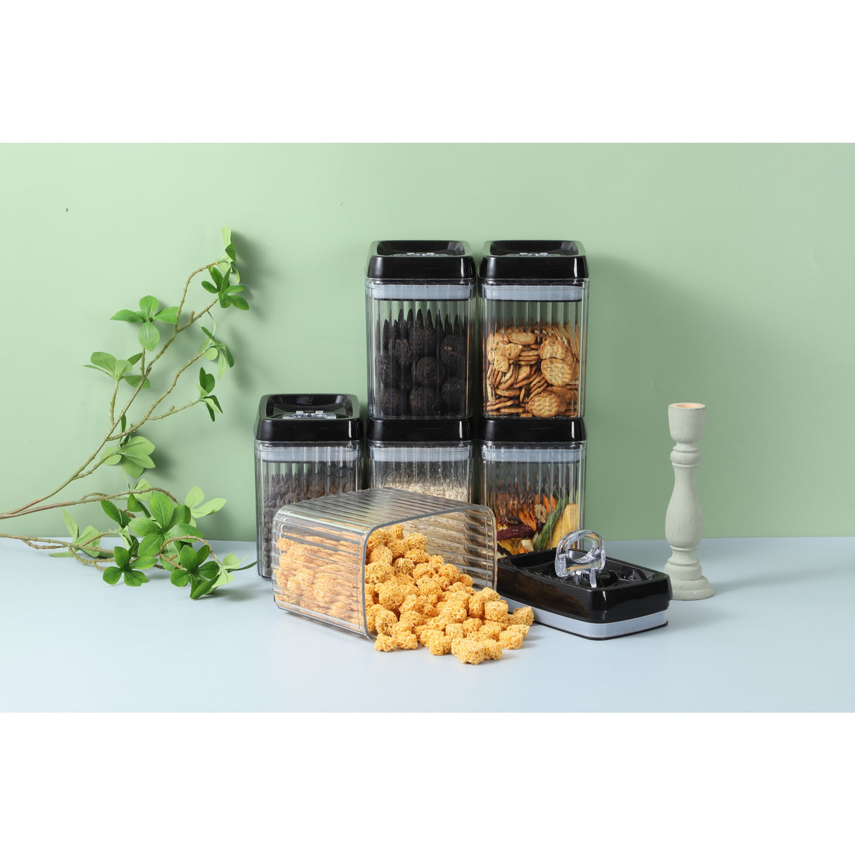 Set 6 Recipiente Din Plastic, Pentru Alimente/Obiecte, Inchidere Ermetica, Textura Ondulata, 6 X 1.5L, Transparent - vivimall.ro