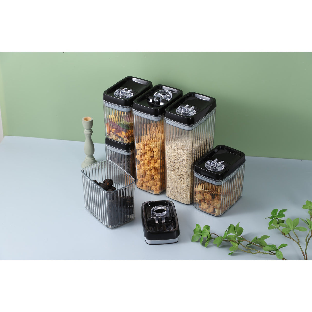 Set 6 Recipiente Din Plastic, Pentru Alimente/Obiecte, Inchidere Ermetica, Textura Ondulata, 6 X 1.5L, Transparent - vivimall.ro