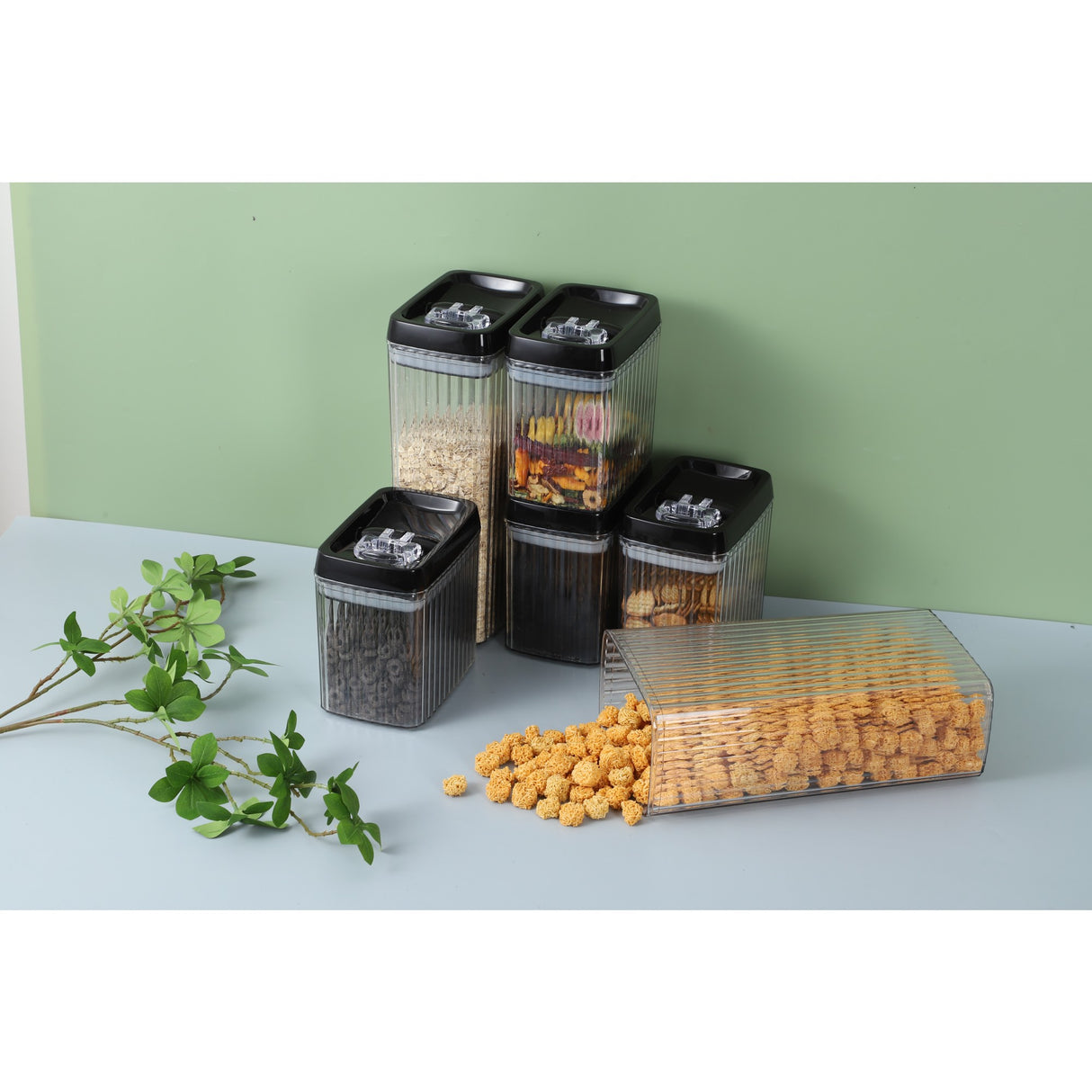 Set 6 Recipiente Din Plastic, Pentru Alimente/Obiecte, Inchidere Ermetica, Textura Ondulata, 6 X 1.5L, Transparent - vivimall.ro