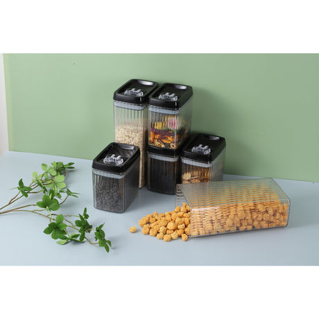 Set 6 Recipiente Din Plastic, Pentru Alimente/Obiecte, Inchidere Ermetica, Textura Ondulata, 4 X 1.5L, 2 X 3.3L, Transparent - vivimall.ro