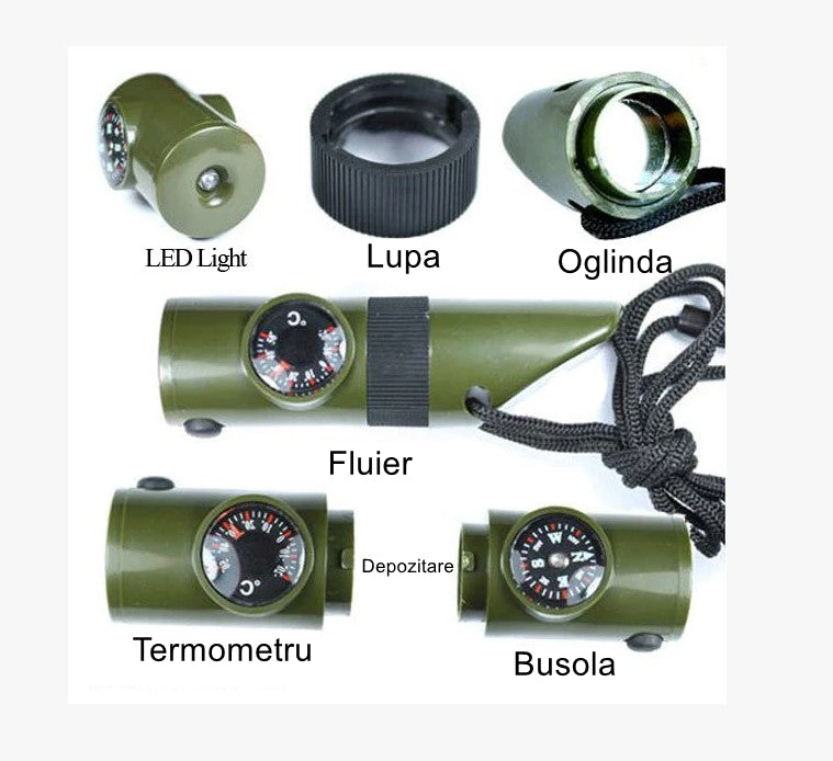 Fluier Multifuncțional 7 în 1 Verde | SafeGear