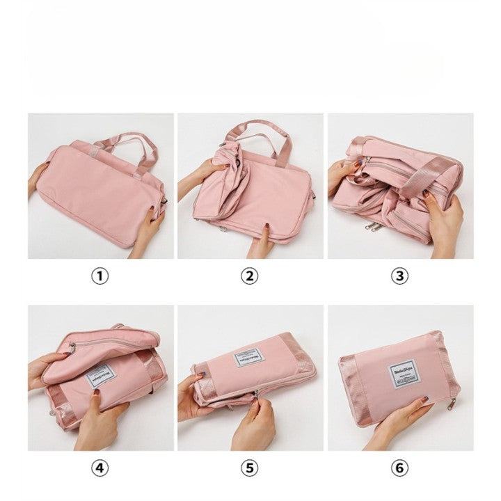 Geanta Pliabila, Flippy, pentru Voiaj, Buzunare Multiple, de Mana, Impermeabila, Material Textil, Capacitate 8 Kg, Dimensiune Deschisa 42x28x10 cm, Roz