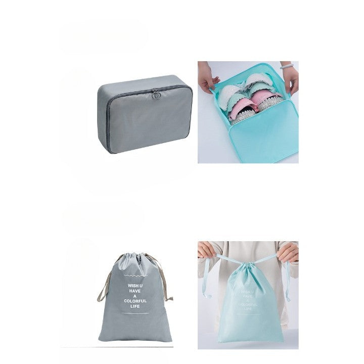 Set 7 Genti de Calatorie, Vivimall, pentru Depozitare, Compresibile, 7 Dimensiuni, Impermeabile, Design cu Plasa, Pliabile, Manere Robuste, Fermoar dublu, Gri - vivimall.ro