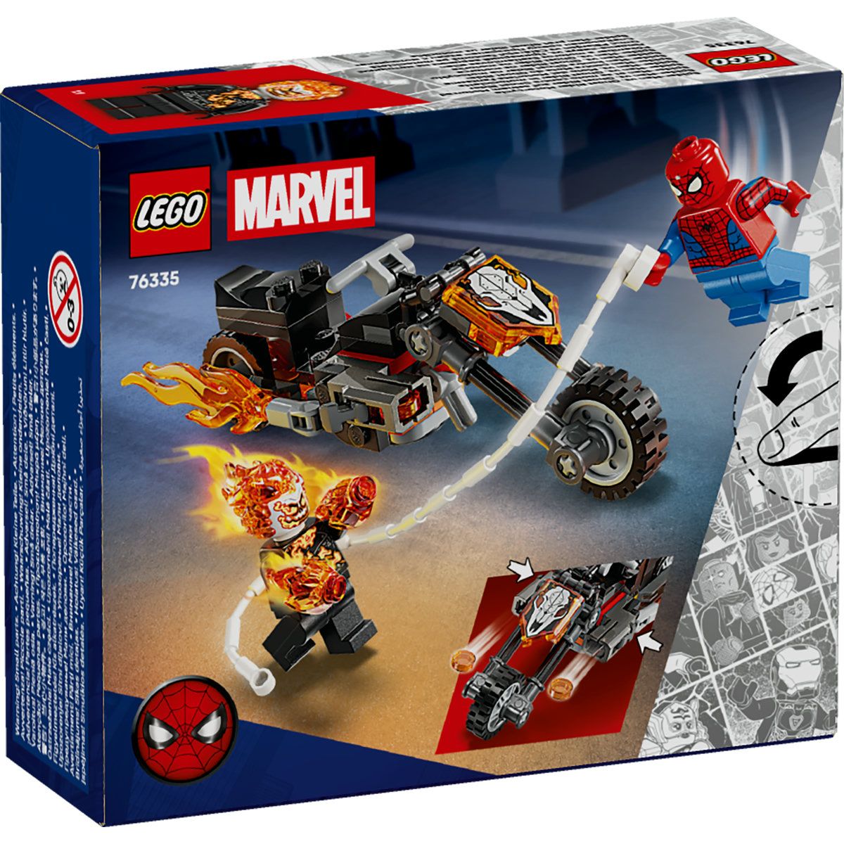LEGO MARVEL OMUL PAIANJEN VS CALARETUL FANTOMA PE MOTOCICLETA 76335