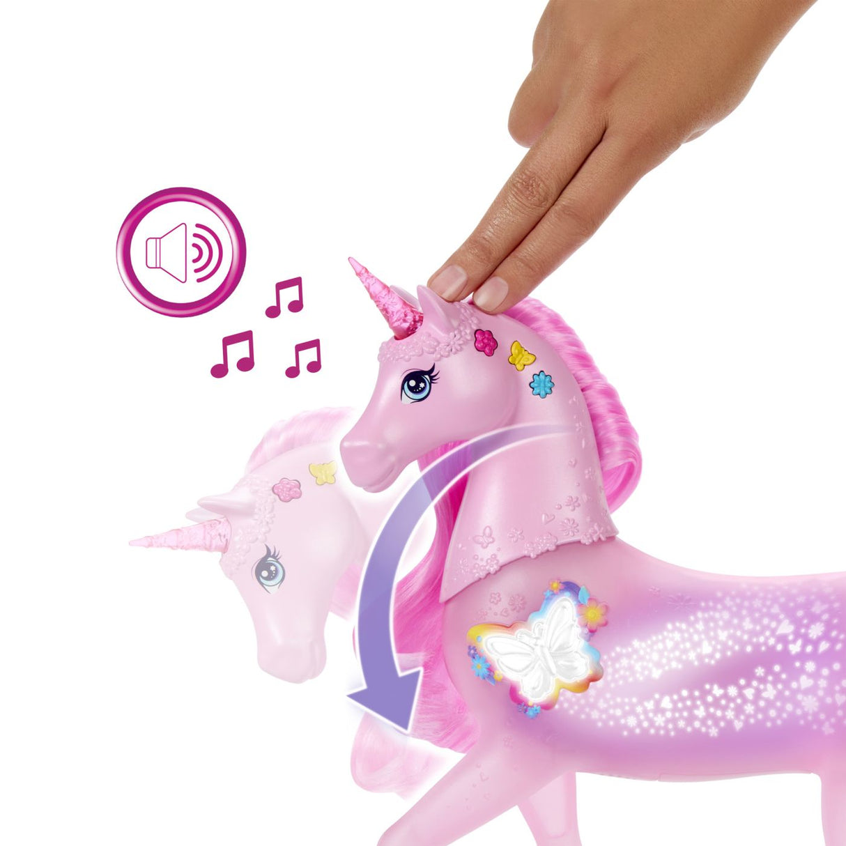 BARBIE UNICORN ROZ CU LUMINI STRALUCITOARE SI SUNETE