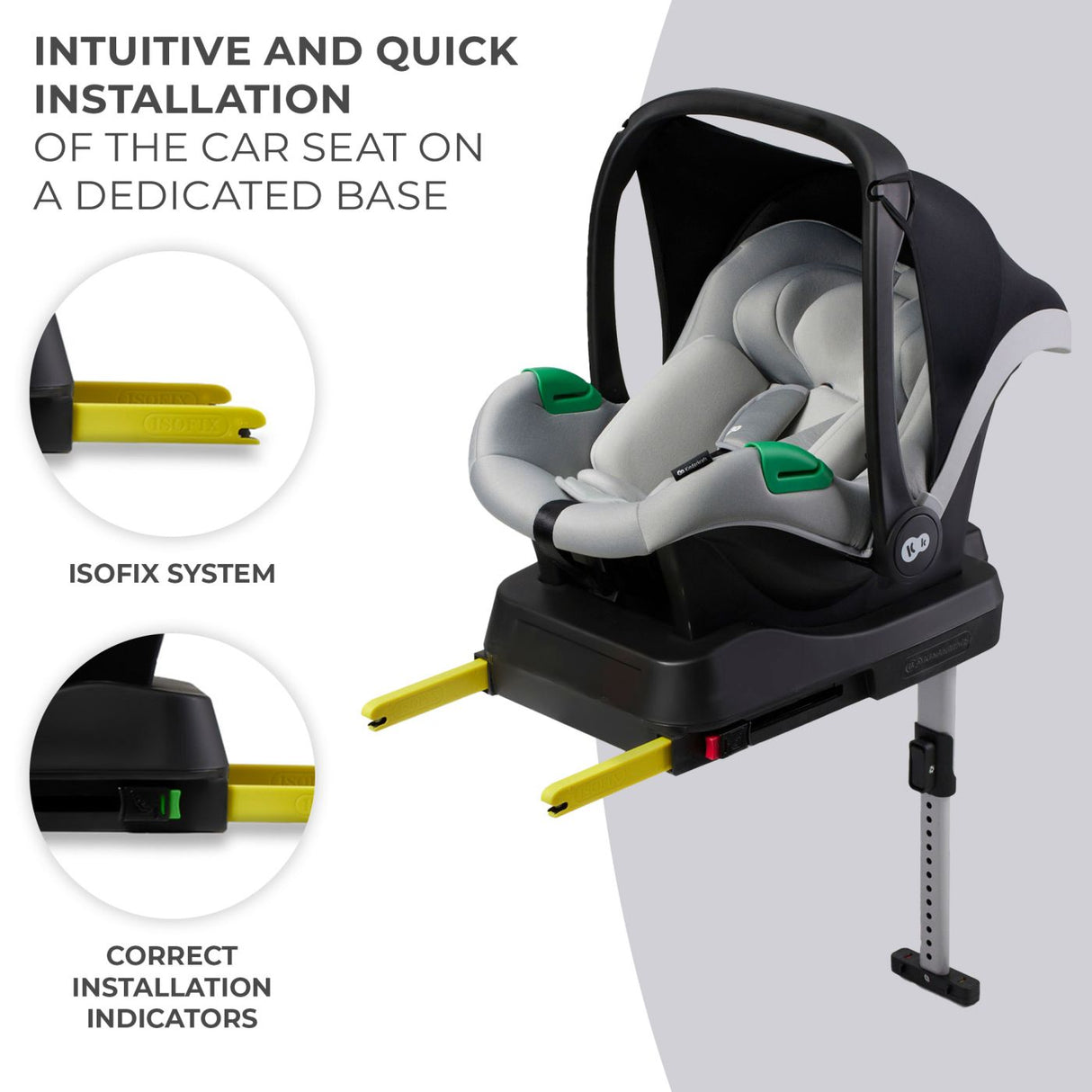 SCOICA AUTO KINDERKRAFT MINK PRO I-SIZE 40-75 CM + BAZA ZESTAW GREY