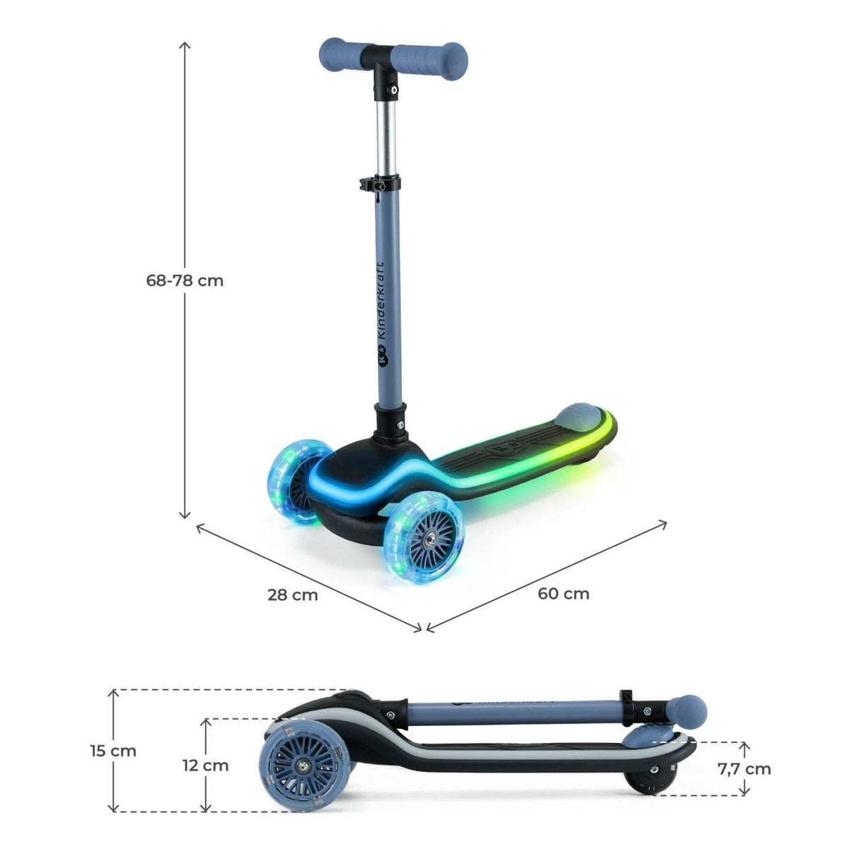 TROTINETA CU LUMINI KINDERKRAFT RAKET, BLUE