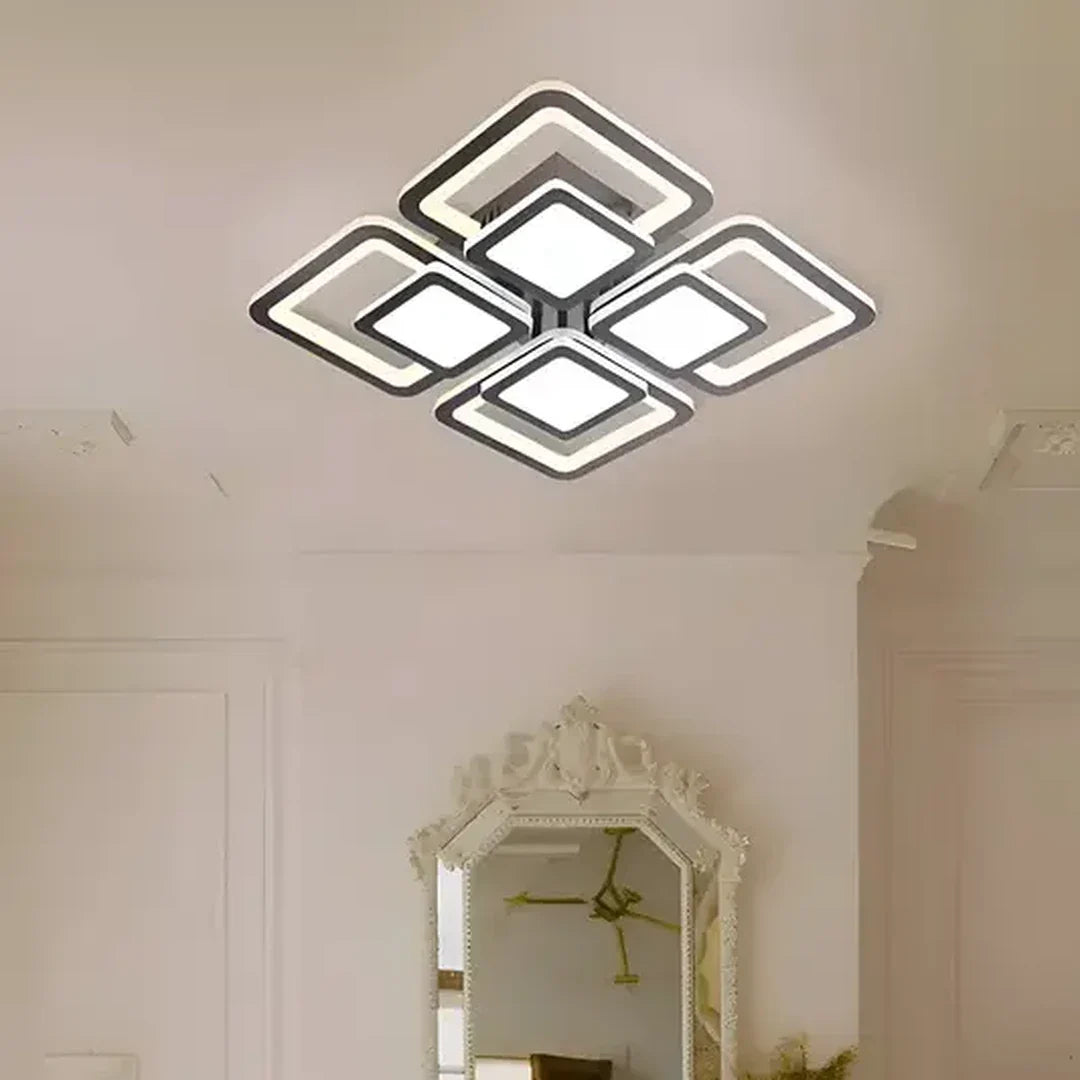 Lustra Led Cu Telecomanda Susan, 4 Patrate, Lumina Rece/Calda/Neutra, Dimabila - vivimall.ro