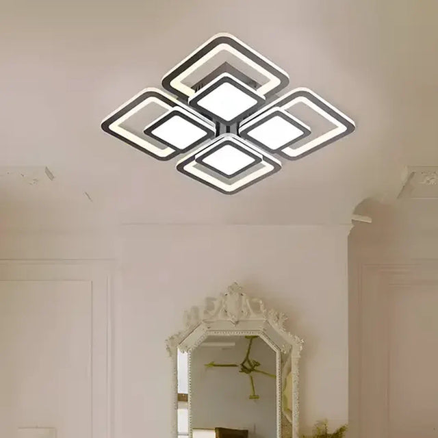 Lustra Led Cu Telecomanda Susan, 4 Patrate, Lumina Rece/Calda/Neutra, Dimabila - vivimall.ro