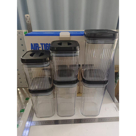 Cutii de Depozitare Alimente, Vivimall, Set din 6 Cutii de tip Container, Recipiente pentru Cereale in Bucatarie,  Transparente cu Capac Negru - vivimall.ro