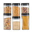 Cutii de Depozitare Alimente, Vivimall, Set din 6 Cutii de tip Container, Recipiente pentru Cereale in Bucatarie,  Transparente cu Capac Negru - vivimall.ro