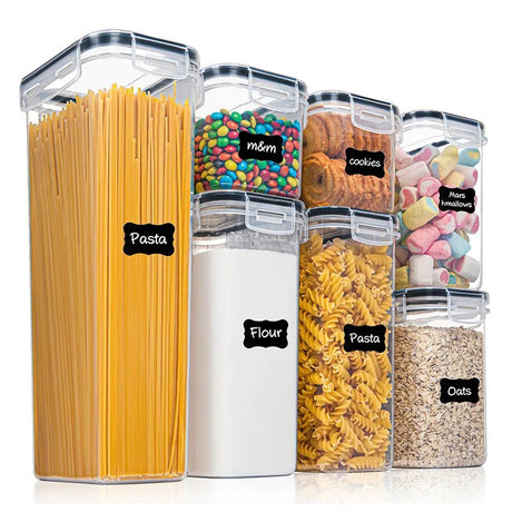 Cutii De Depozitare Alimente, Set Din 7 Cutii Pentru Condimente, Cereale, Cutii Pentru Bucatarie, Din Plastic Pp, Cutii Alimentare, Diferite Dimensiuni, Transparente - vivimall.ro
