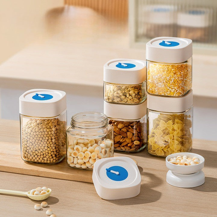 Borcan din Sticla de Inalta Calitate, Vivimall, Capac Ermetic, Uz Casnic, Depozitarea Condimentelor sau a Alimentelor Umede si Uscate, 750 mL, 10x10x12.2 cm, Alb - vivimall.ro