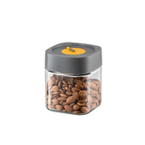 Borcan Alimentar din sticla cu Capac Vid, Vivimall, 750 ml, Inchidere Ermetica pentru Orice Tip de Produse, Design Patrat, 10 x 10 x 12.5 cm, Transparenta cu Capac Gri - vivimall.ro