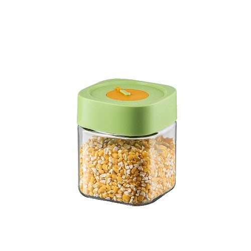 Borcan Alimentar Din Sticla Cu Capac Vid, 750 Ml, Inchidere Ermetica Pentru Orice Tip De Produse, Design Patrat, A Cu Capac Verde