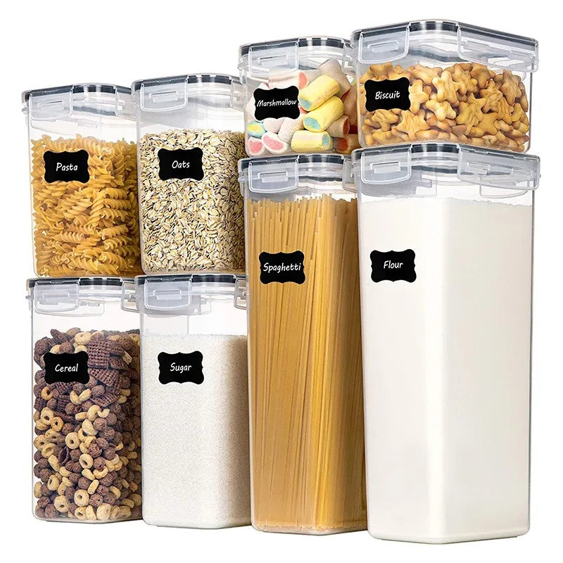 Cutii De Depozitare Alimente, Set Din 8 Cutii Pentru Condimente, Cereale, Cutii Pentru Bucatarie, Din Plastic Pp, Cutii Alimentare, Diferite Dimensiuni, Transparente - vivimall.ro