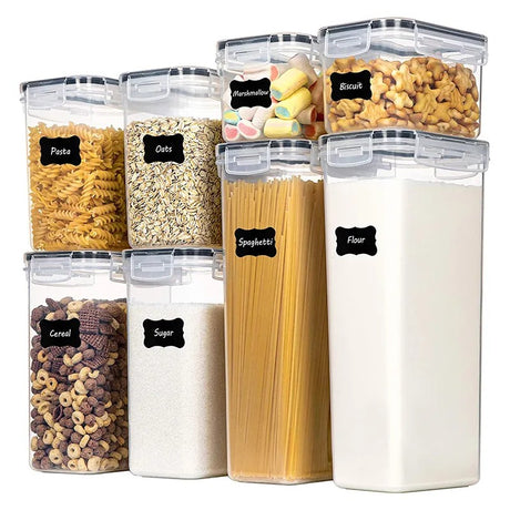 Cutii De Depozitare Alimente, Set Din 8 Cutii Pentru Condimente, Cereale, Cutii Pentru Bucatarie, Din Plastic Pp, Cutii Alimentare, Diferite Dimensiuni, Transparente - vivimall.ro