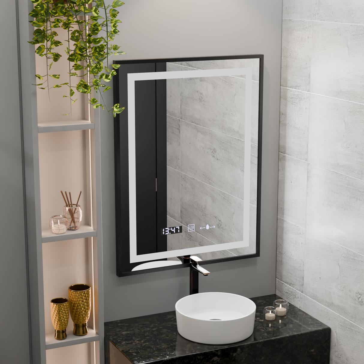 Oglinda Led Rectangulara, Verite Majeste Noir Motion Glow Marcello, Sistem Dezaburire, Ceas & Termometru - vivimall.ro