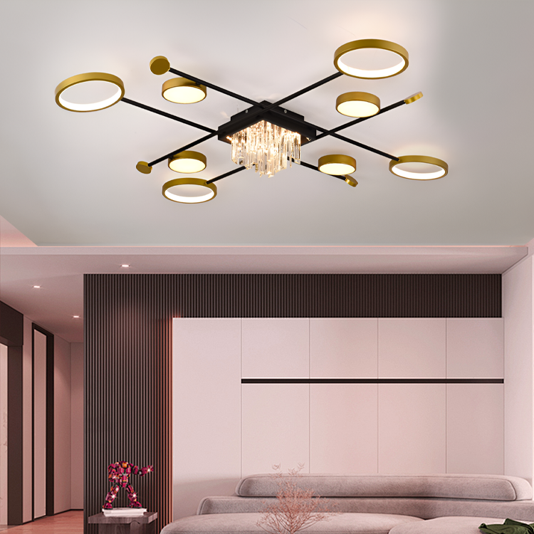 Lustra Led Cu Telecomanda Si Cristal Guida, 8 Elemente, Lumina Rece/Calda/Neutra, Dimabila - vivimall.ro