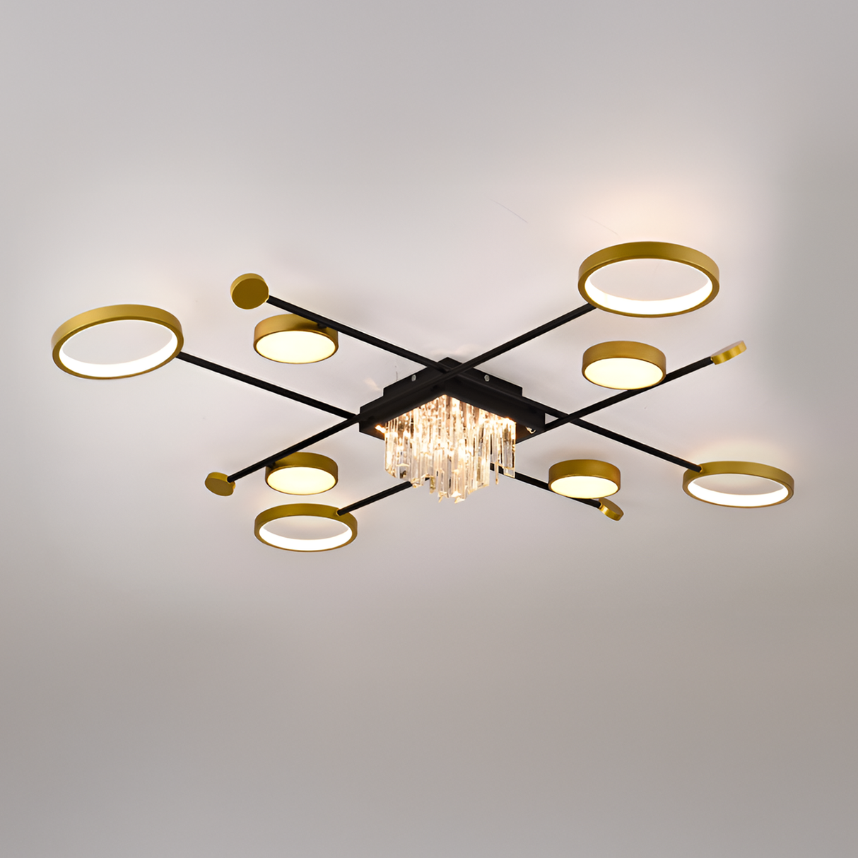 Lustra Led Cu Telecomanda Si Cristal Guida, 8 Elemente, Lumina Rece/Calda/Neutra, Dimabila - vivimall.ro