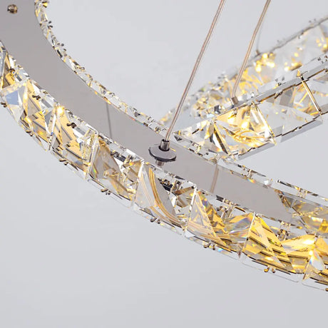 Lustra Led Suspendata Cu Telecomanda Si Cristal Prism Luminis, 3 Cercuri, Lumina Rece/Calda/Neutra, Dimabila - vivimall.ro