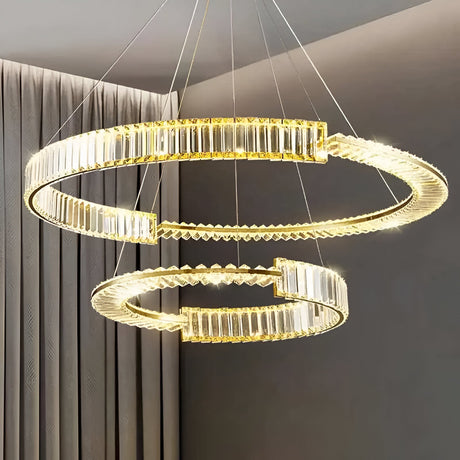 Lustra Led Suspendata Cu Telecomanda Si Cristal Prism Regal , 2 Cercuri, Lumina Rece/Calda/Neutra, Dimabila, - vivimall.ro