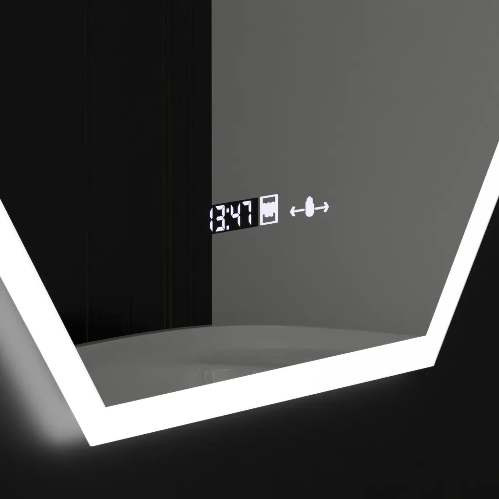 Oglinda Led Poligon, Hexaluce Senzor Motionglow Marcello, Sistem Dezaburire, Ceas & Termometru - vivimall.ro