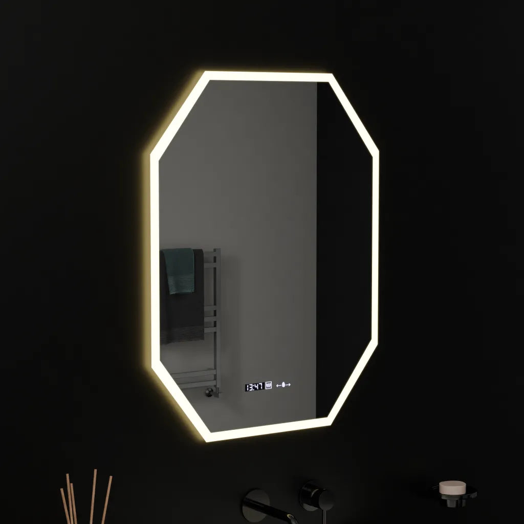 Oglinda Led Poligon, Hexaluce Senzor Motionglow Marcello, Sistem Dezaburire, Ceas & Termometru - vivimall.ro